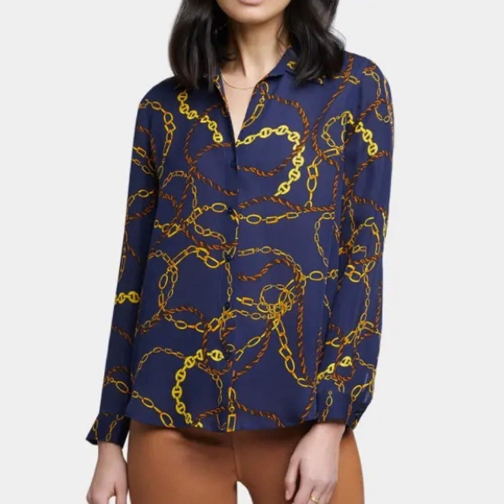 L’AGENCE Nina Blouse in Midnight/Gold Lasso Chain